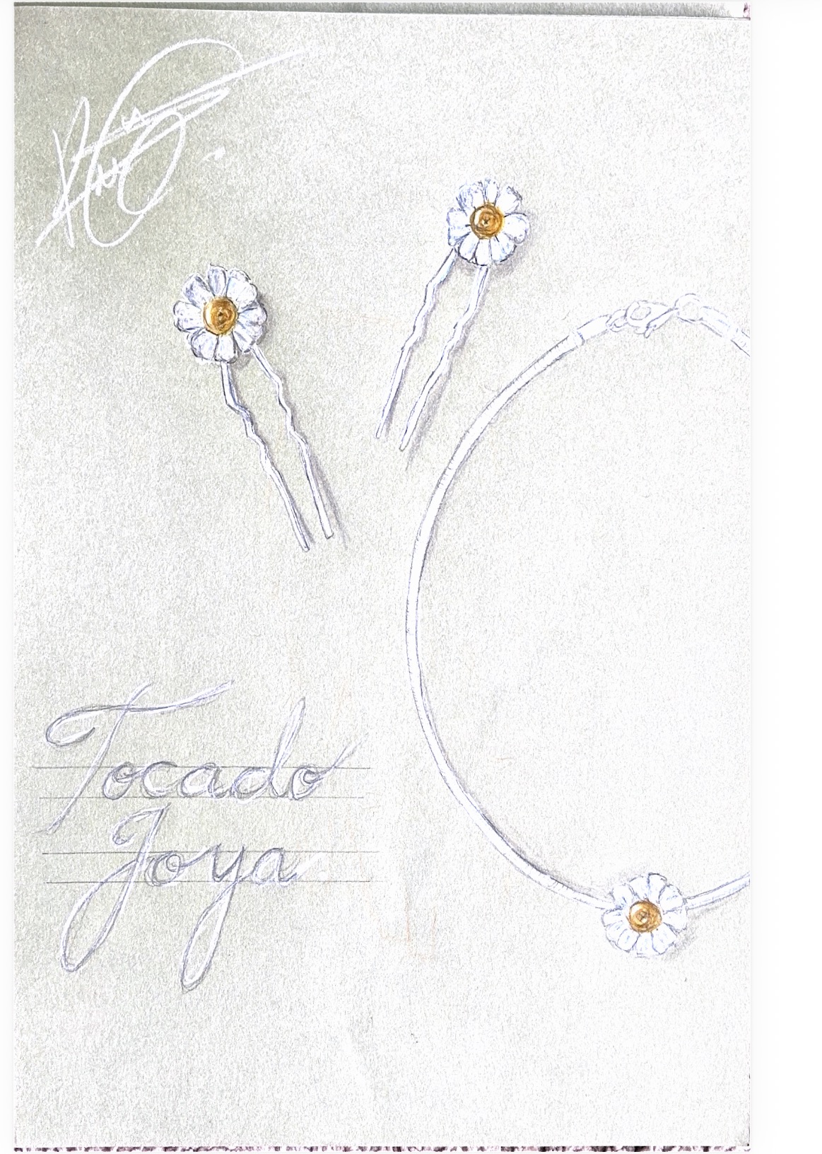 Boceto de joyería con motivos de manzanilla, diseñado por Cristina