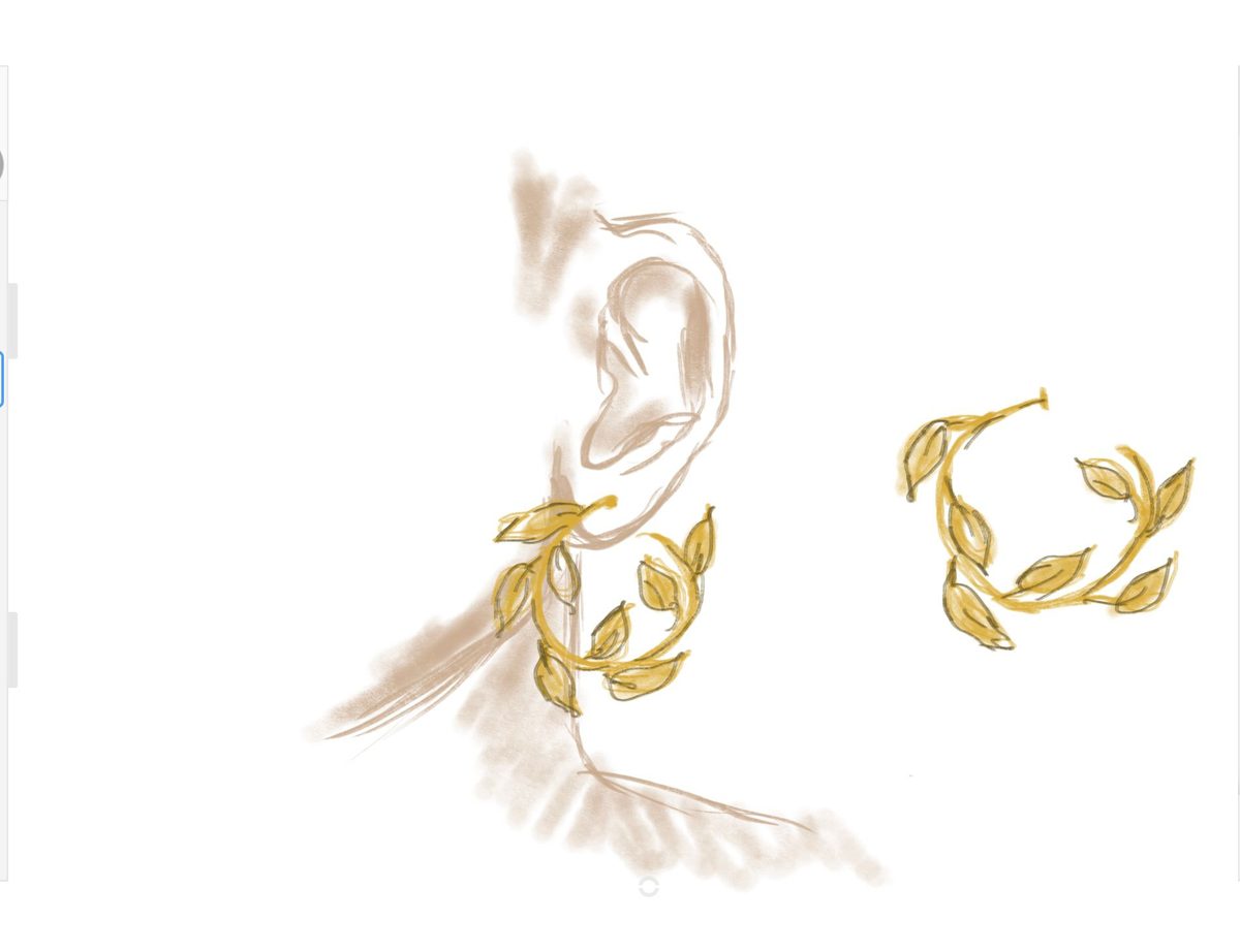 Boceto de pendientes de hojas, diseñado por Cristina